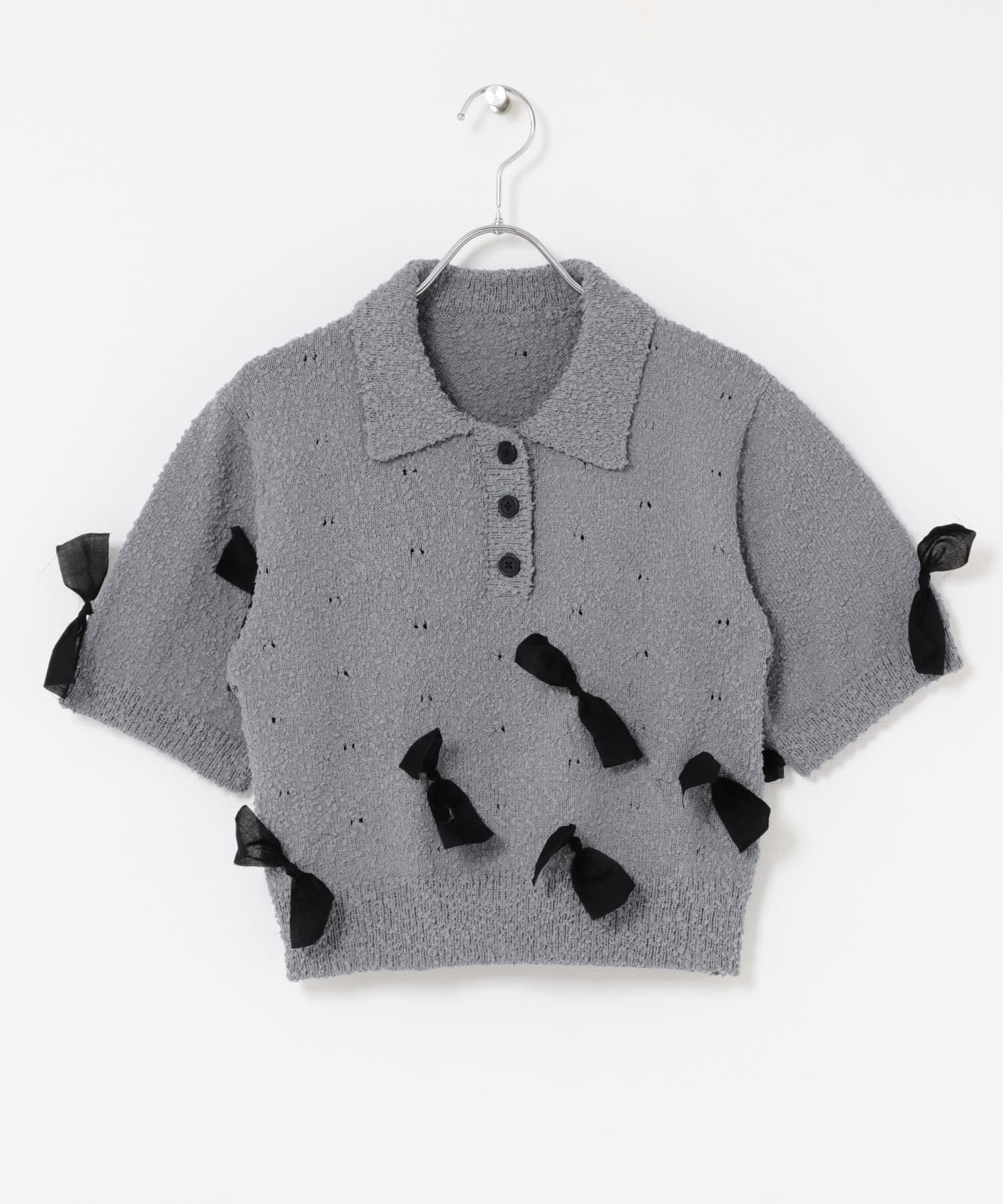  「『WEB限定』シャツカラーリボンニット」|ニット・セーター|