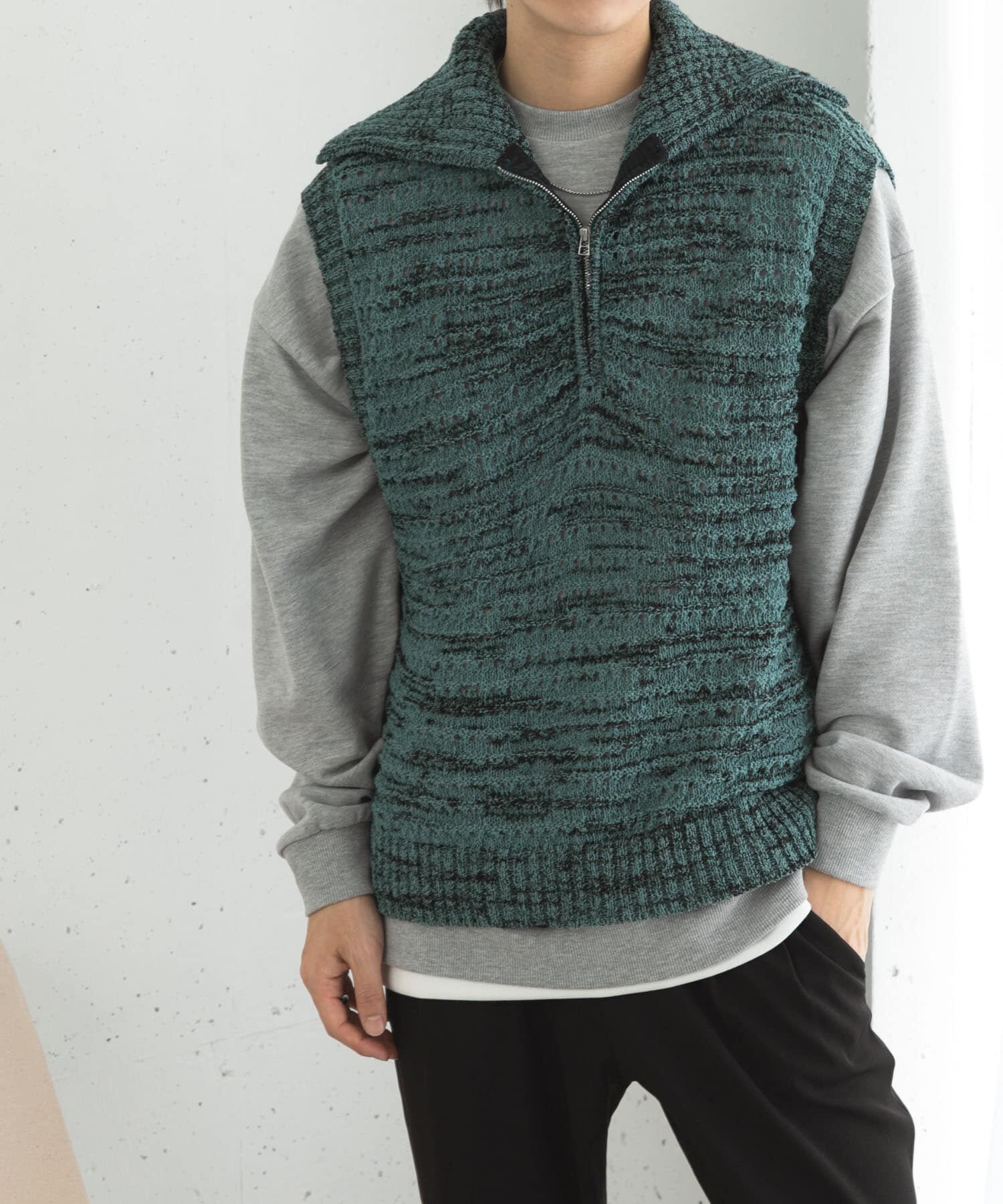 SENSE OF PLACE by URBAN RESEARCH「ミックスメランジハーフジップニットベスト」|ベスト・ジレ|