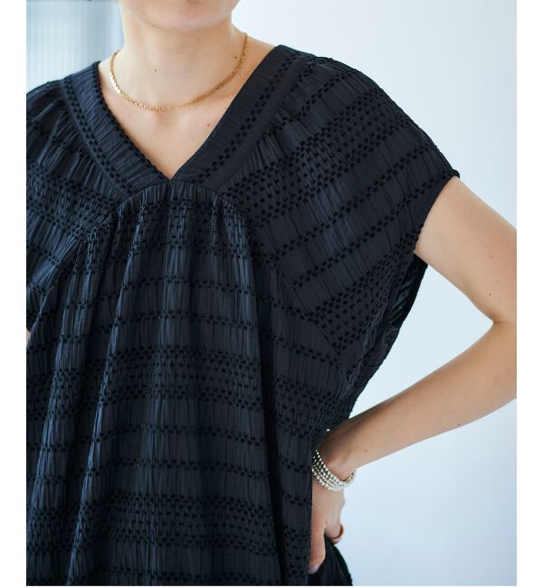 le.coeur blanc「《手洗い可能》シャーリングボーダーリボンブラウス」|シャツ・ブラウス|