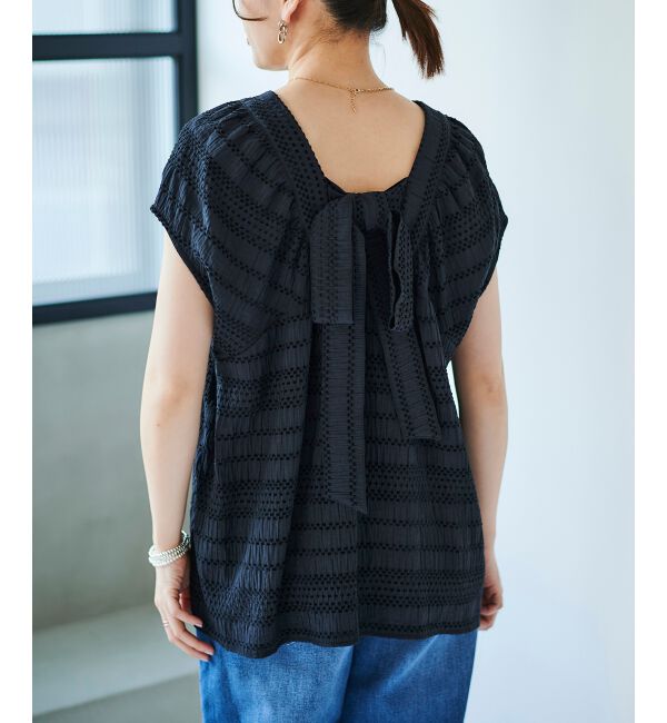 le.coeur blanc「《手洗い可能》シャーリングボーダーリボンブラウス」|シャツ・ブラウス|