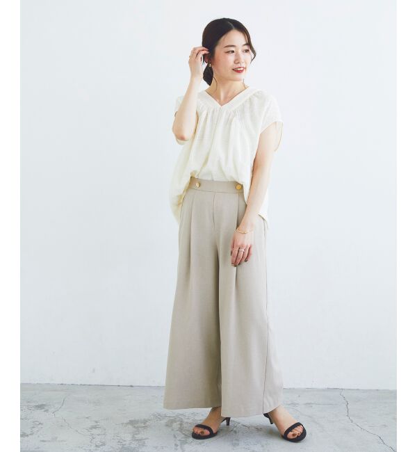 le.coeur blanc「《手洗い可能》シャーリングボーダーリボンブラウス」|シャツ・ブラウス|