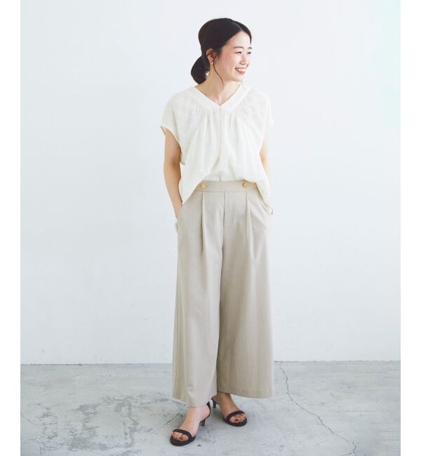 le.coeur blanc「《手洗い可能》シャーリングボーダーリボンブラウス」|シャツ・ブラウス|