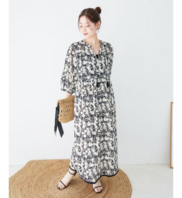  「Fanaka別注バイカラーフラワーワンピース」|ワンピース|ブラック