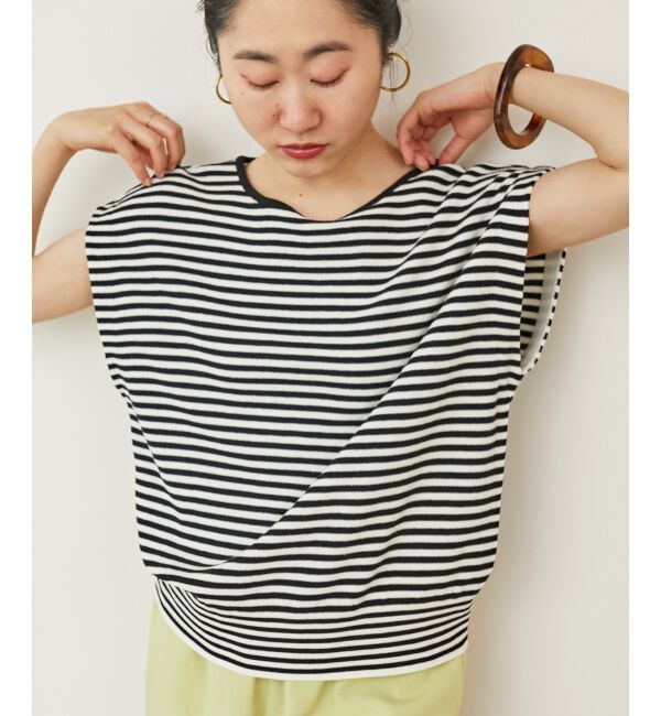  「《手洗い可能》柄編みボーダーフレンチニット」|ニット・セーター|