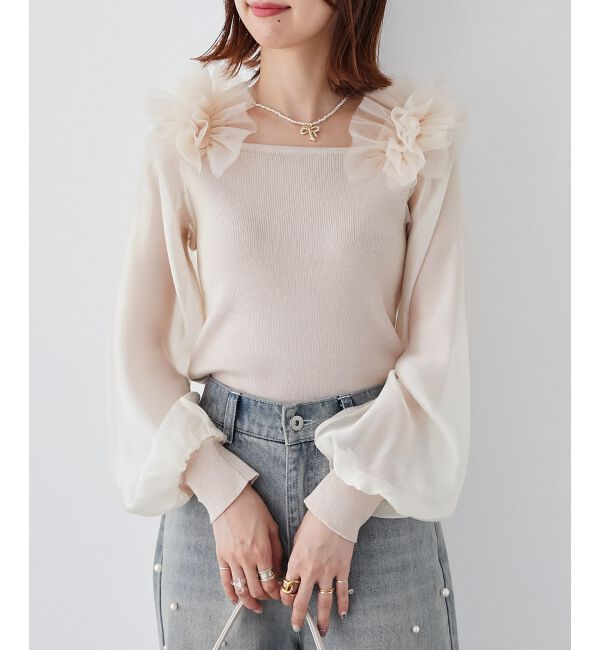 MAJESTICLEGON「肩フリルシアースリーブニット」|ニット・セーター|