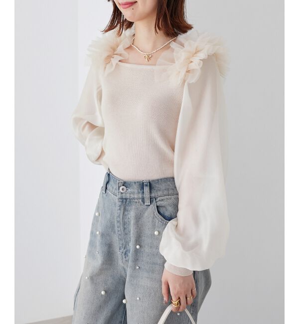 MAJESTICLEGON「肩フリルシアースリーブニット」|ニット・セーター|