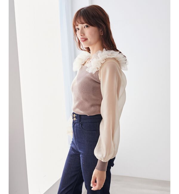 MAJESTICLEGON「肩フリルシアースリーブニット」|ニット・セーター|