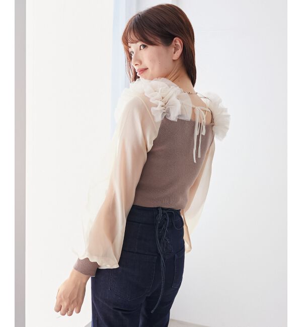 MAJESTICLEGON「肩フリルシアースリーブニット」|ニット・セーター|