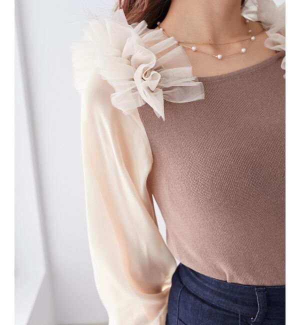 MAJESTICLEGON「肩フリルシアースリーブニット」|ニット・セーター|