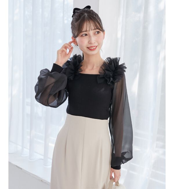 MAJESTICLEGON「肩フリルシアースリーブニット」|ニット・セーター|