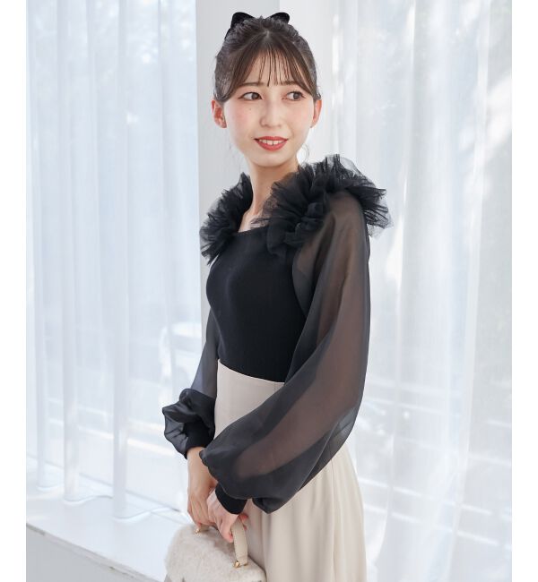 MAJESTICLEGON「肩フリルシアースリーブニット」|ニット・セーター|