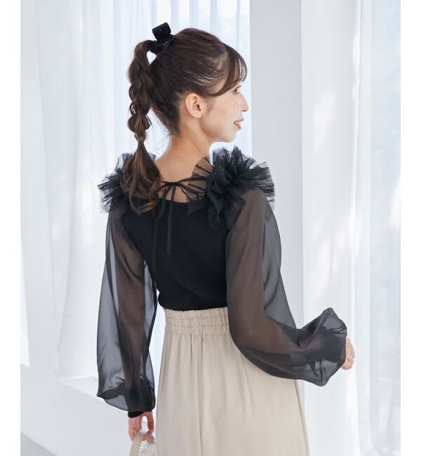 MAJESTICLEGON「肩フリルシアースリーブニット」|ニット・セーター|