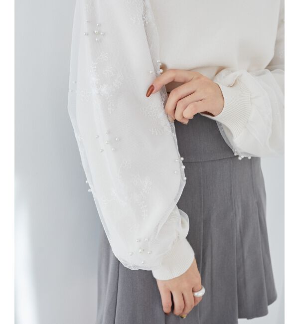  「パールチュールスリーブニット」|ニット・セーター|