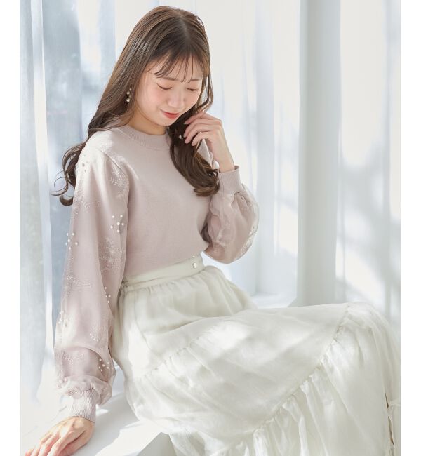  「パールチュールスリーブニット」|ニット・セーター|