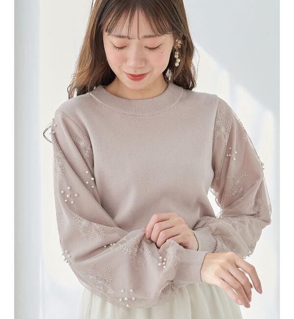  「パールチュールスリーブニット」|ニット・セーター|