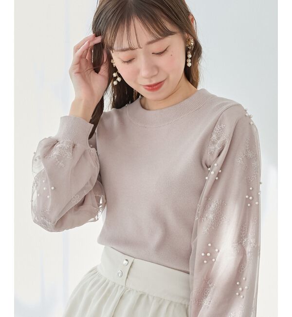  「パールチュールスリーブニット」|ニット・セーター|