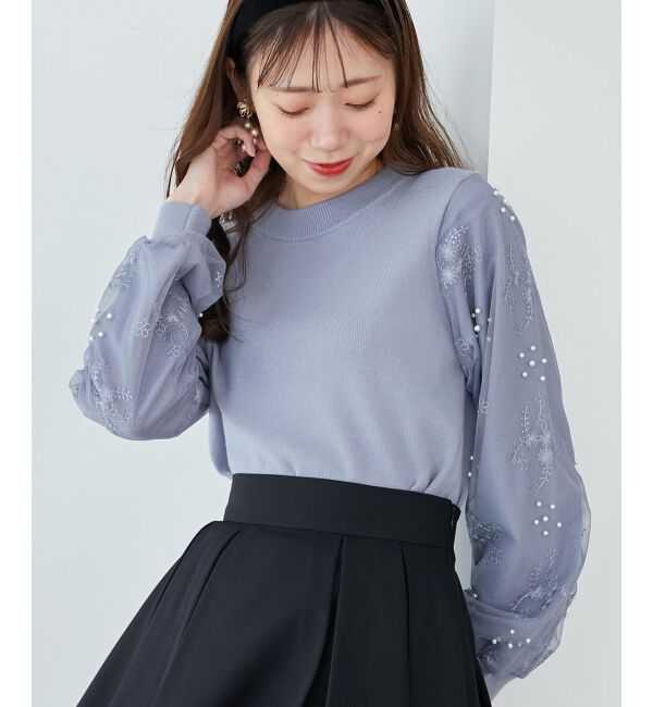  「パールチュールスリーブニット」|ニット・セーター|