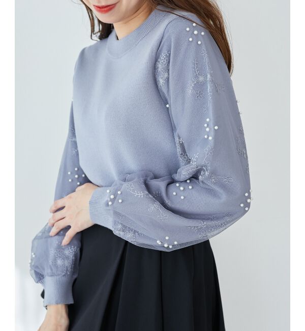  「パールチュールスリーブニット」|ニット・セーター|