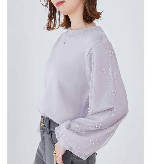  「パールチュールスリーブニット」|ニット・セーター|