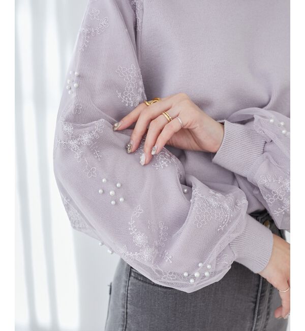  「パールチュールスリーブニット」|ニット・セーター|