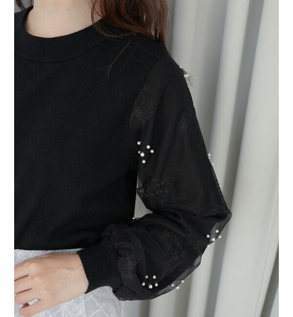  「パールチュールスリーブニット」|ニット・セーター|