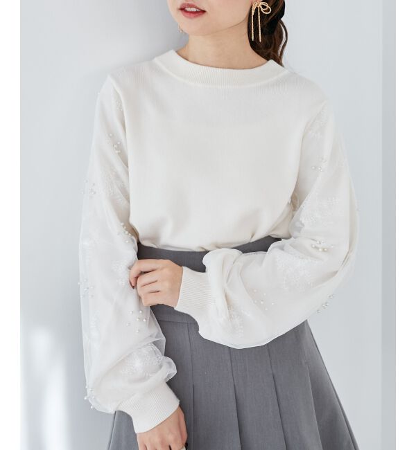  「パールチュールスリーブニット」|ニット・セーター|