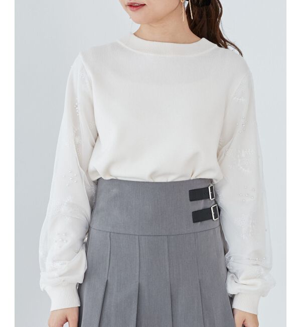  「パールチュールスリーブニット」|ニット・セーター|