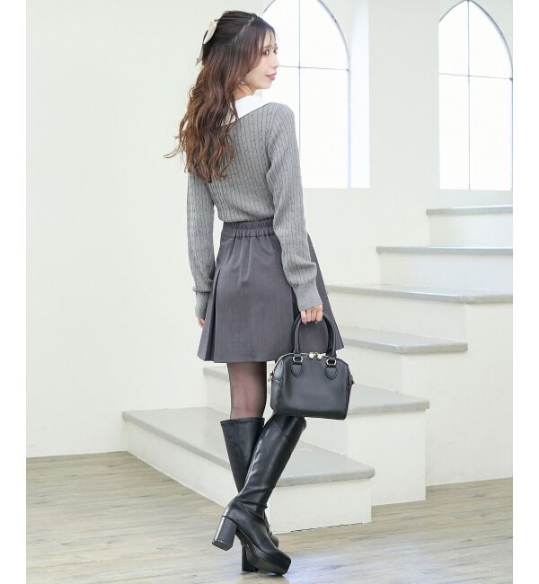  「チェックリボンレイヤードライクニット」|ニット・セーター|