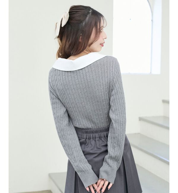  「チェックリボンレイヤードライクニット」|ニット・セーター|