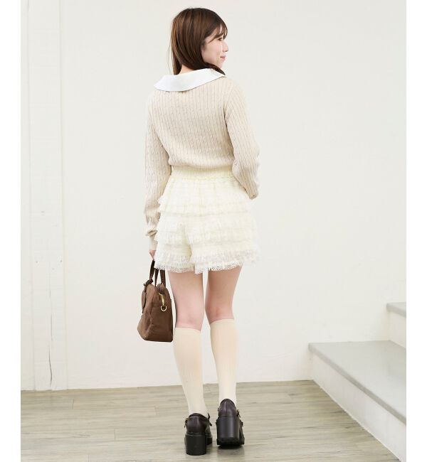  「チェックリボンレイヤードライクニット」|ニット・セーター|