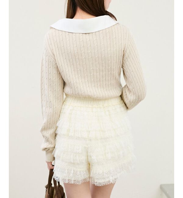  「チェックリボンレイヤードライクニット」|ニット・セーター|