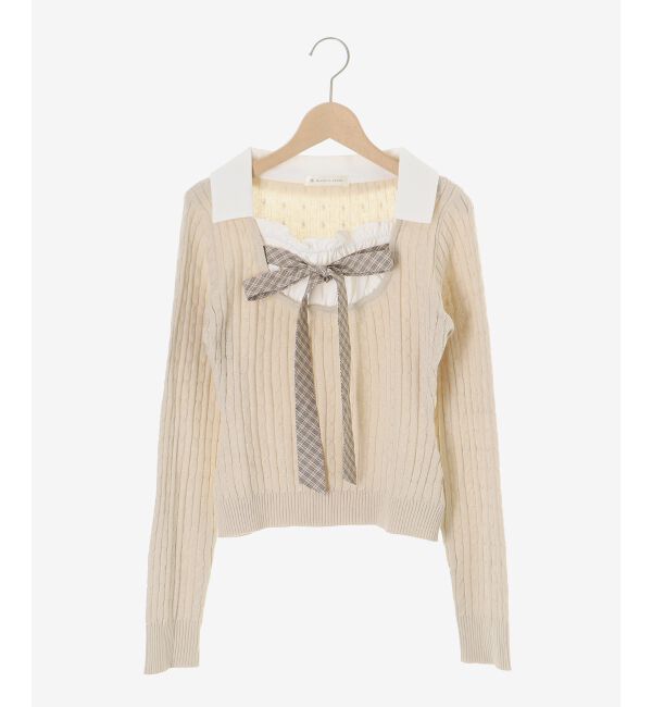  「チェックリボンレイヤードライクニット」|ニット・セーター|