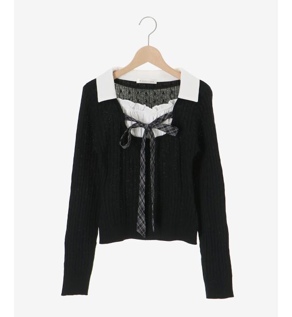  「チェックリボンレイヤードライクニット」|ニット・セーター|