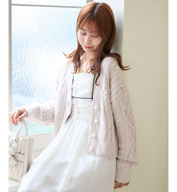 「ビジューマシュマロカーディガン」|カーディガン|ピンク