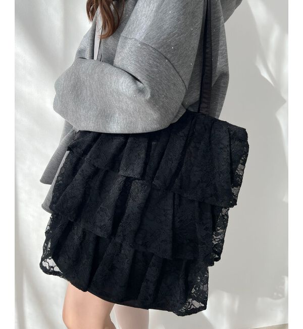  「レースティアードトートバッグ」|トートバッグ|ブラック