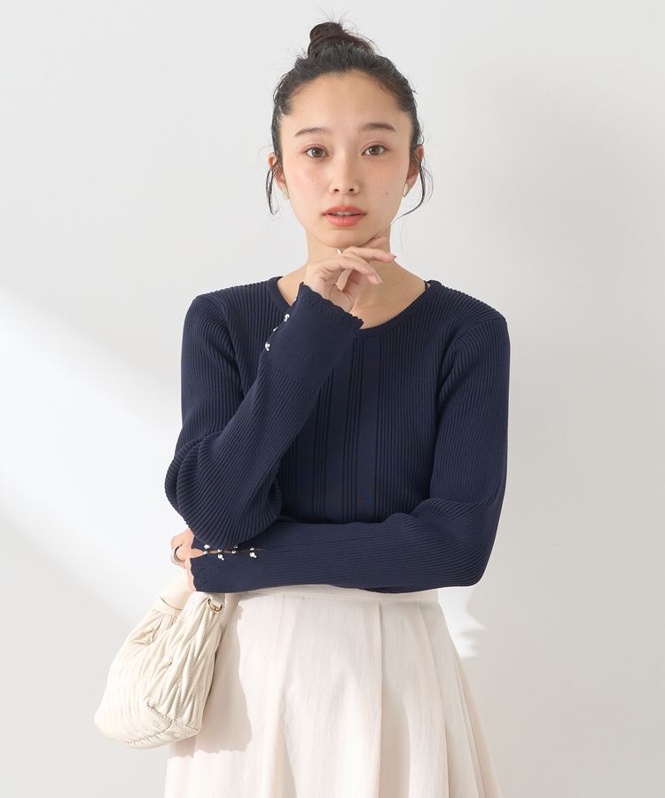 earth music&ecology「パール&ビジュースリーブプルオーバー」|ニット・セーター|