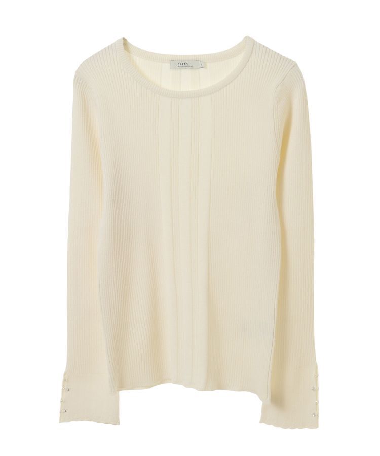 earth music&ecology「パール&ビジュースリーブプルオーバー」|ニット・セーター|