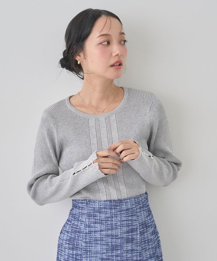 earth music&ecology「パール&ビジュースリーブプルオーバー」|ニット・セーター|