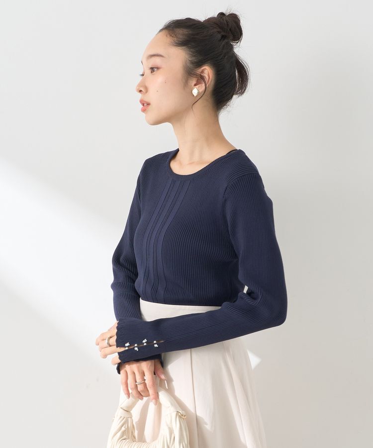 earth music&ecology「パール&ビジュースリーブプルオーバー」|ニット・セーター|