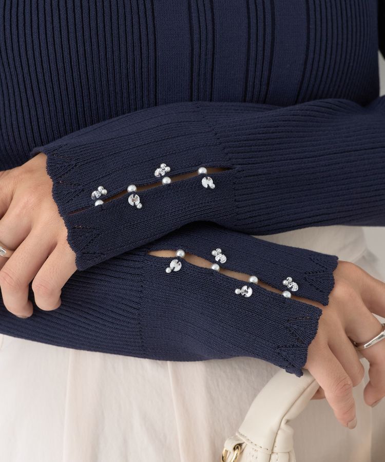 earth music&ecology「パール&ビジュースリーブプルオーバー」|ニット・セーター|