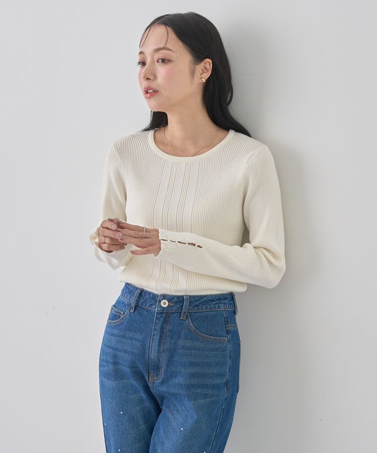 earth music&ecology「パール&ビジュースリーブプルオーバー」|ニット・セーター|