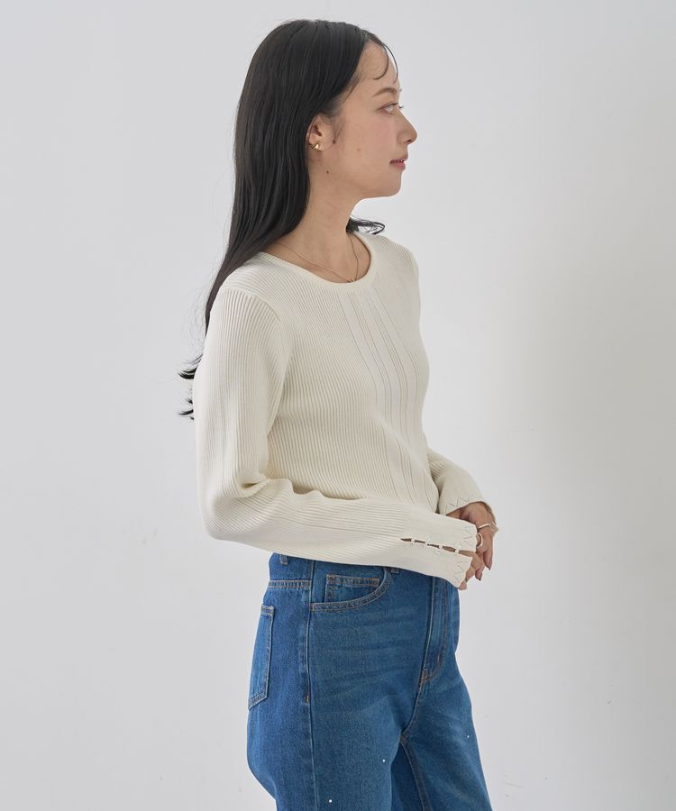 earth music&ecology「パール&ビジュースリーブプルオーバー」|ニット・セーター|