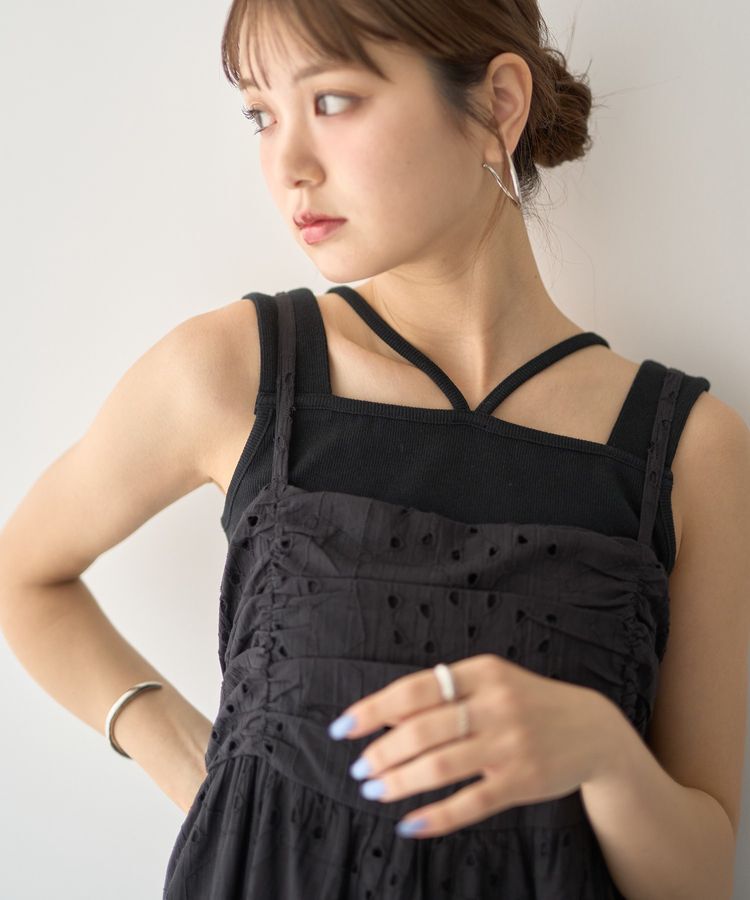 earth music&ecology「レイヤードカットタンクトップ」|キャミソール|Black