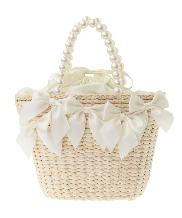 Maison de FLEUR「パールハンドルメイズリボンカゴバッグ」|ハンドバッグ|