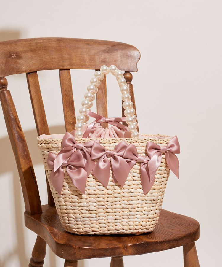 Maison de FLEUR「パールハンドルメイズリボンカゴバッグ」|ハンドバッグ|ピンク