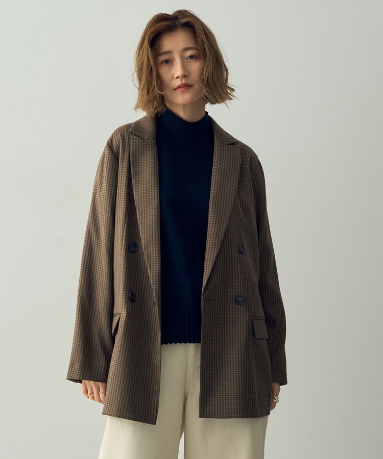 YECCA VECCA「チェック柄ロングジャケット②」|テーラードジャケット|