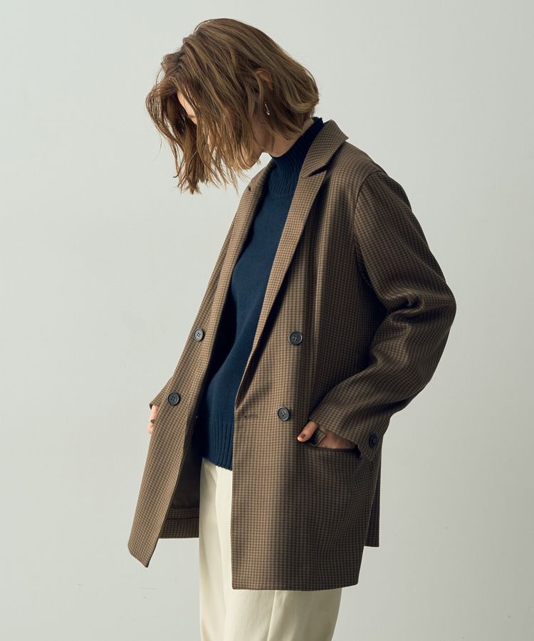 YECCA VECCA「チェック柄ロングジャケット②」|テーラードジャケット|