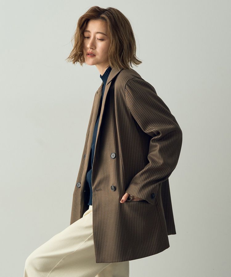 YECCA VECCA「チェック柄ロングジャケット②」|テーラードジャケット|