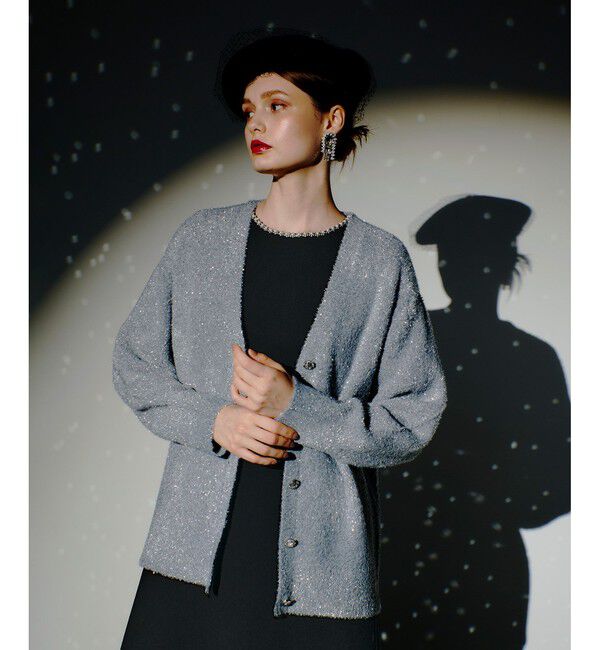 LOULOU WILLOUGHBY「【LOULOU WILLOUGHBY】フィルムフェザーミドルカーディガン」|カーディガン|シルバー