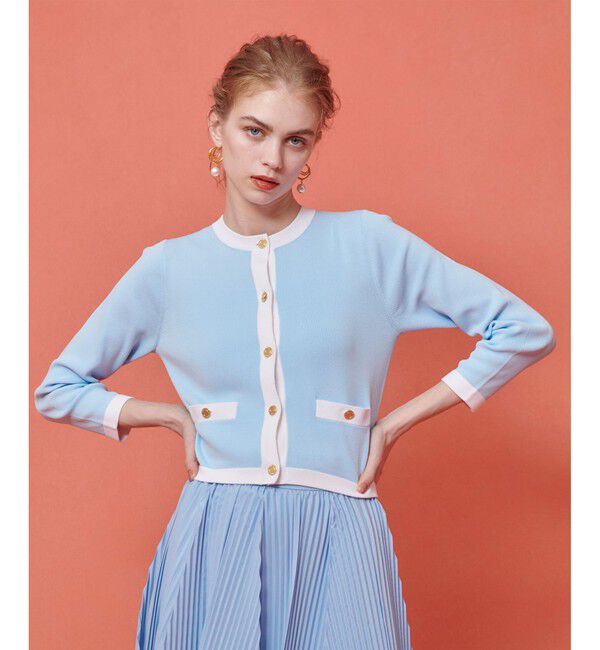 LOULOU WILLOUGHBY「◇【LOULOU WILLOUGHBY】バイカラーコンパクトカーディガン」|カーディガン|ライトブルー